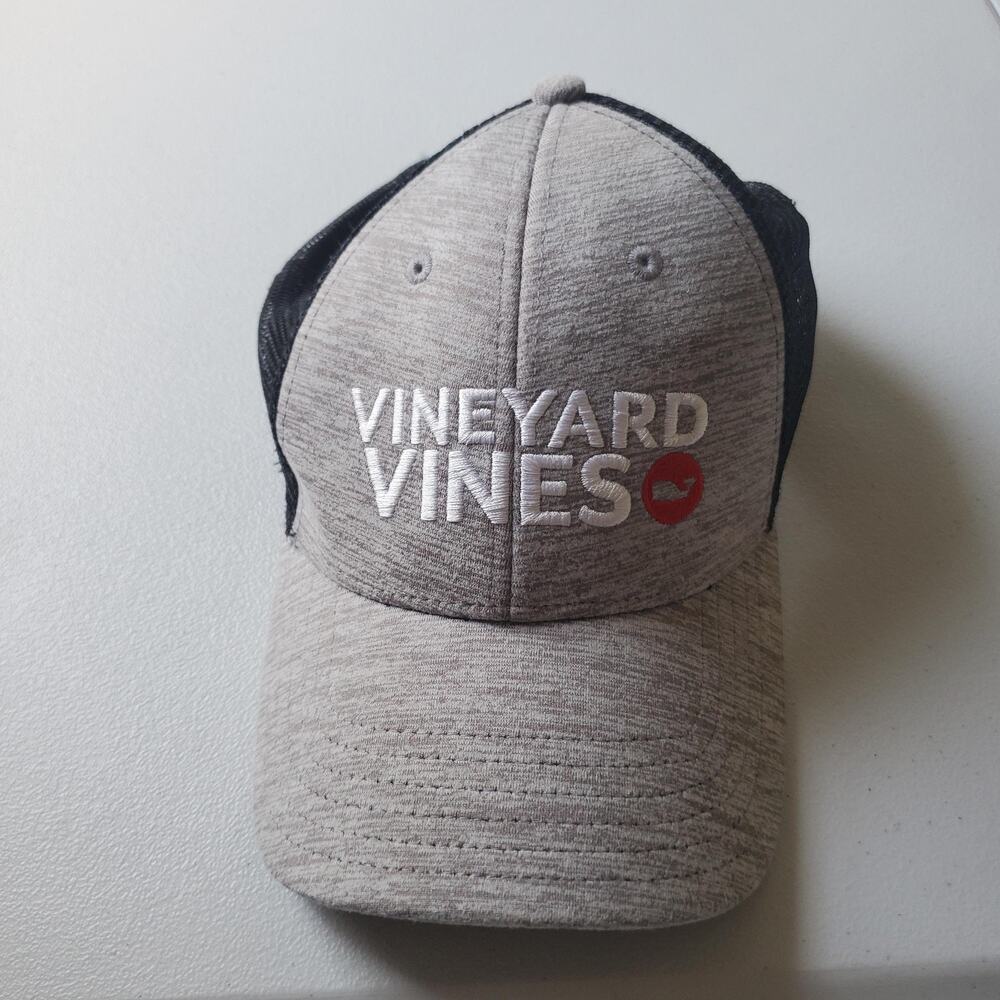 Vineyard Vines Hat Cap Snap Back One Size Gray Black Trucker Mesh Mens